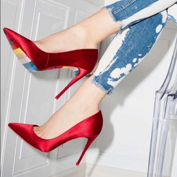 ALDO red satin pointed toe heels